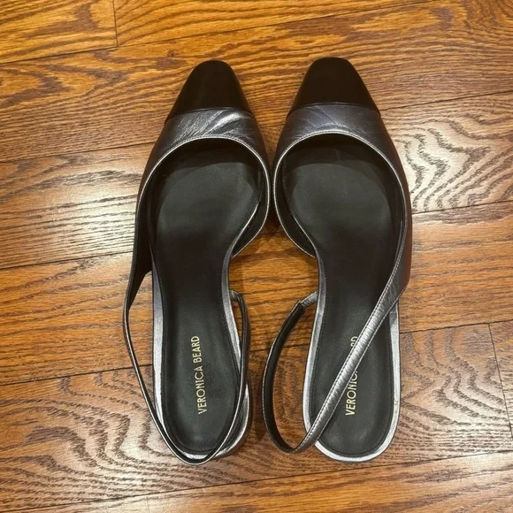 Veronica Beard Tuckernuck Cecile Slingback Heel Black Silver Leather Size 10 - Picture 8 of 13